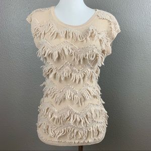 Anthropologie Yellow Bird zig zag fringe sweater